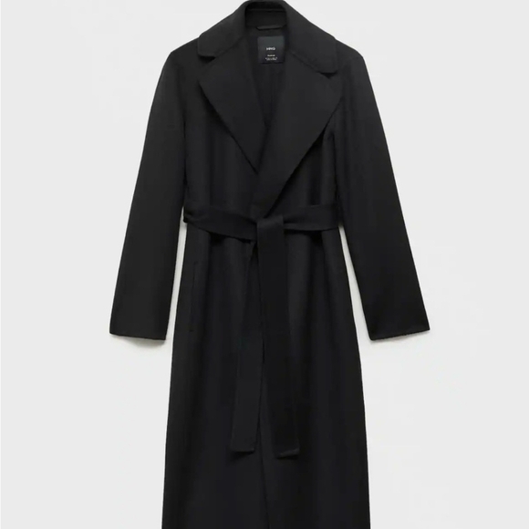 Mango Handmade Wool Blend Black Wrap Coat - Picture 2 of 16